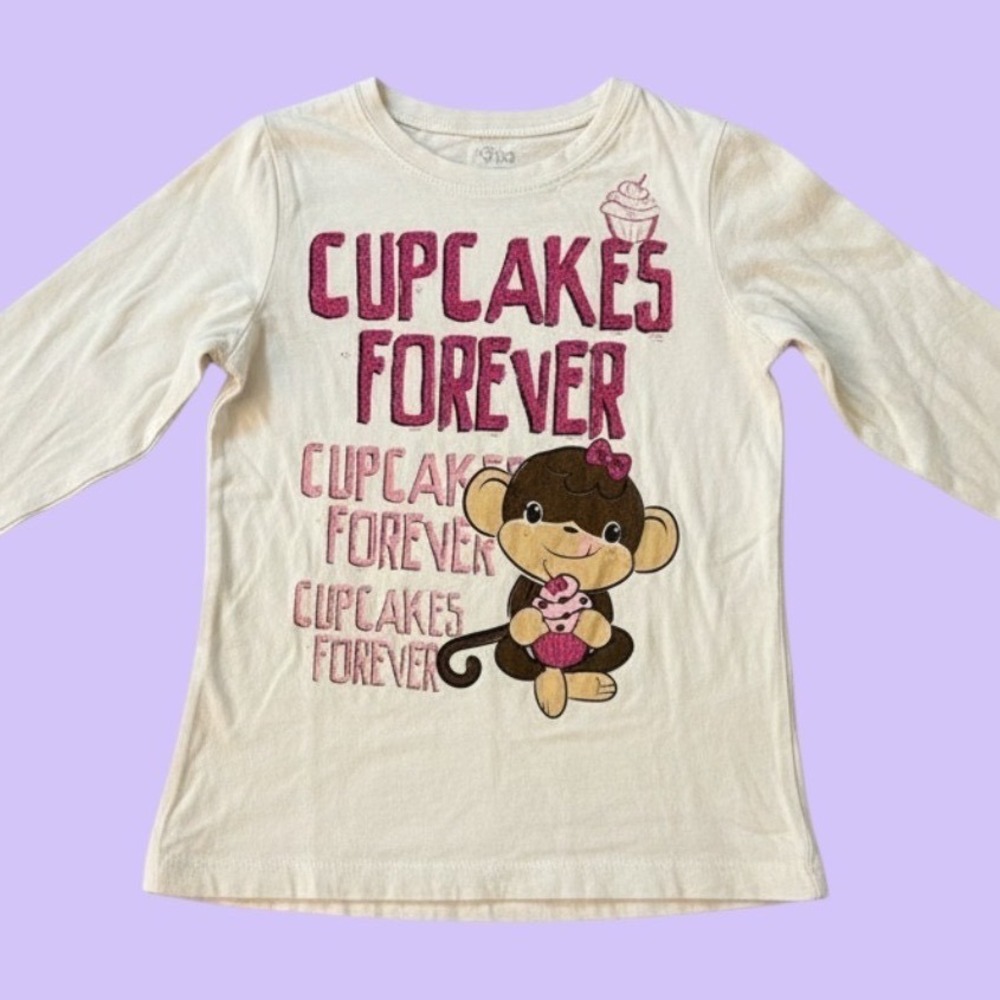 Y2K Cupcakes Forever Monkey Graphic Long Sleeve Baby Tee Scene Cute #19